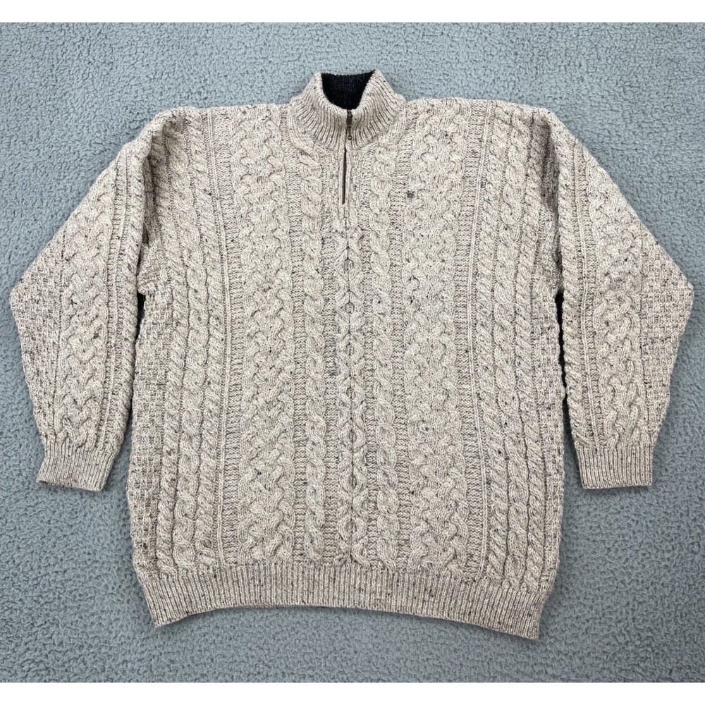 Carraig Donn Ireland Mens XXL Cable Knit 100% Wool 1/4 Zip Fisherman Sweater NWT
